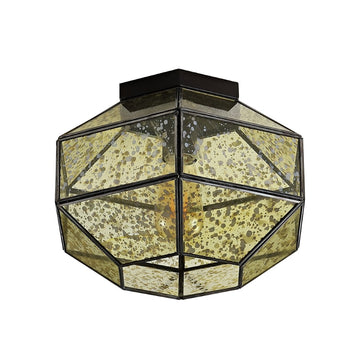 Evelyn 12.5" Vintage Farmhouse Iron/Glass LED Flush Mount - JONATHAN Y